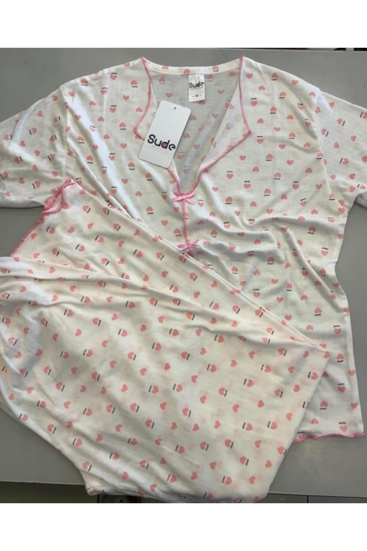 Pembe Kalpli Bürümcük Likralı Gömlek Yaka Fiyonklu Pinterest Uzun Altlı Pijama Takımı