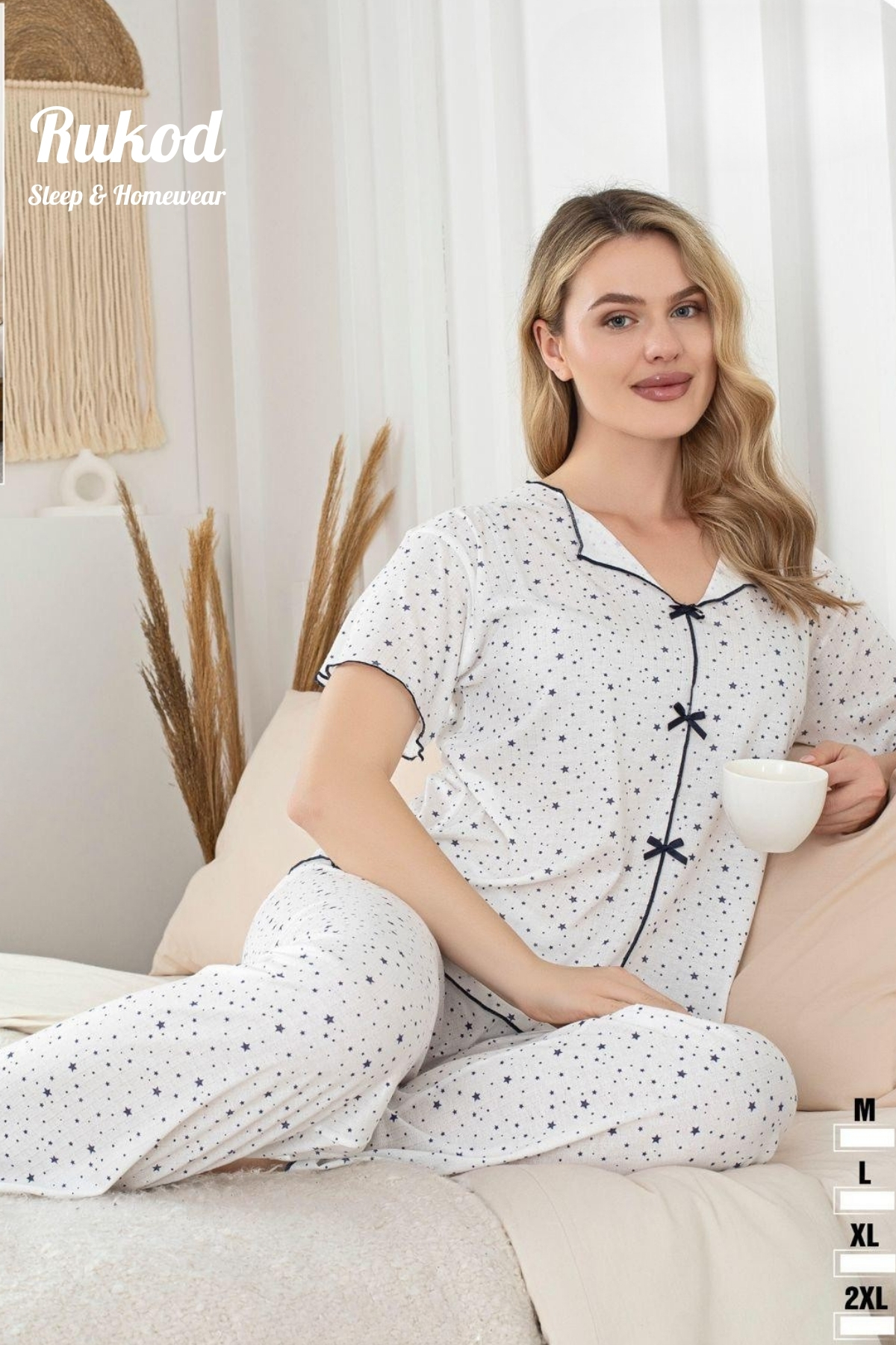 Yıldız Desenli Bürümcük Likralı Gömlek Yaka Fiyonklu Pinterest Uzun Altlı Pijama Takımı